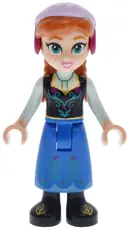 Minifigurka: DP209:  Anna - Blue Skirt, Black Boots and Black Top, Light Aqua Sleeves, Narrow Smile