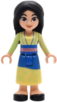 DP226:  Mulan - Yellowish Green and Bright Light Yellow Robe, Black Shoes, Wide Grin with Corner Indents