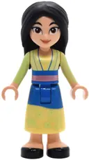 Minifigurka: DP226:  Mulan - Yellowish Green and Bright Light Yellow Robe, Black Shoes, Wide Grin with Corner Indents