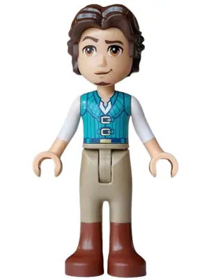 DP252:  Flynn Rider (Medium Tan) - Mini Doll, Dark Turquoise Vest, Thin Hinge