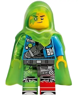 DRM086:  Mateo - Dark Azure Jacket, Trans-Bright Green Cape with Hood