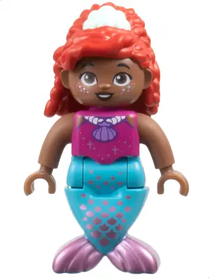 DUPMERMAID03:  Duplo Figure, Disney Princess, Ariel, Medium Azure and Metallic Pink Tail (Mermaid) (6490064)