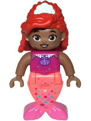 DUPMERMAID05:  Duplo Figure, Disney Princess, Ariel, Coral and Dark Pink Tail (Mermaid) (6483562)