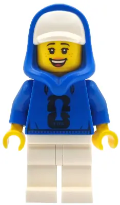 EDI001:  Soccer Spectator - Female, Blue Hoodie with Black FIFA World Cup 2026 Logo, White Cap