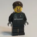 Minifigurka: Pit Crew, Black Torso, Black Legs, Dark Brown Hair