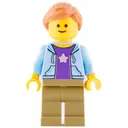 Minifigurka: Bright Light Blue Torso, Jacket, Olive Green Legs, Dark Orange Hair