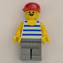 Minifigurka: Man, Blue and White Striped Tank Top, Red Cap, Moustache