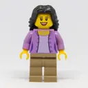 Minifigurka: Lavender Torso, Dark Tan Legs, Black Hair