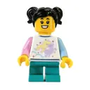 Minifigurka: White Torso, Dark Turquoise Legs, Black Hair