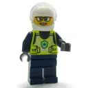 Minifigurka: Police Officer, Vibrant Yellow Safety Vest, Dark Blue Legs, White Helmet