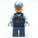 Minifigurka: Security Guard, Black Vest, Dark Blue Legs