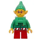 Minifigurka: Elf - Bright Green Torso, Red Legs, Bright Green Hat, Backpack