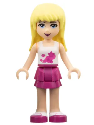 FRND0008:  Friends Stephanie - Magenta Layered Skirt, White Halter Top with Circles and Stars