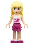Minifigurka: FRND0008:  Friends Stephanie - Magenta Layered Skirt, White Halter Top with Circles and Stars