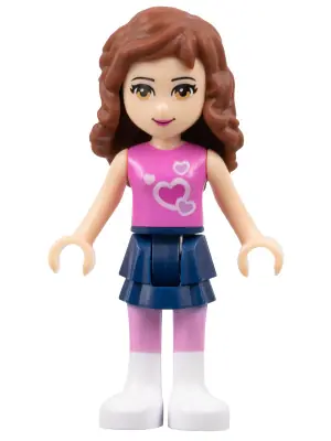 FRND0010:  Friends Olivia (Light Nougat) - Dark Blue Layered Skirt, Dark Pink Top with Hearts