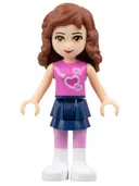 Minifigurka: FRND0010:  Friends Olivia (Light Nougat) - Dark Blue Layered Skirt, Dark Pink Top with Hearts