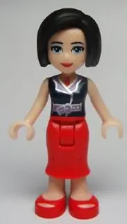 FRND0018:  Friends Anna - Red Long Skirt, Dark Blue Sleeveless Blouse Top