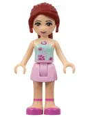 Minifigurka: FRND0022:  Friends Mia - Bright Pink Skirt, Light Aqua Halter Neck Top