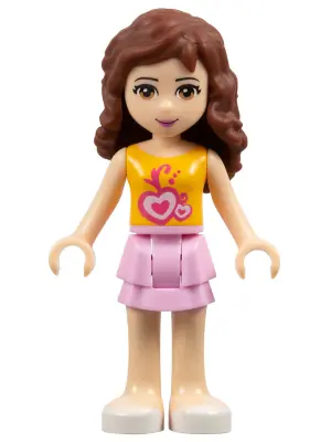 FRND0023:  Friends Olivia (Light Nougat) - Bright Pink Layered Skirt, Orange Top