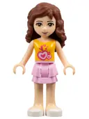 Minifigurka: FRND0023:  Friends Olivia (Light Nougat) - Bright Pink Layered Skirt, Orange Top