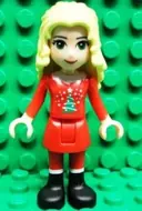 Minifigurka: FRND0029:  Friends Christina - Red Skirt and Leggings, Red Long Sleeve Christmas Top
