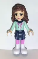 Minifigurka: FRND0030:  Friends Olivia (Light Nougat) - Dark Blue Layered Skirt, Light Aqua Long Sleeve Christmas Top