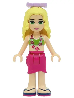 FRND0033:  Friends Isabella (Light Nougat) - Lime Bikini Top, Magenta Wrap Skirt, Lavender Bow