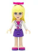 Minifigurka: FRND0042A:  Friends Stephanie - Dark Purple Skirt, Magenta Top with White Jacket, Magenta Bow