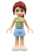 Minifigurka: FRND0045:  Friends Mia - Bright Light Blue Skirt, Green Top with White Stripes