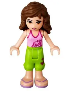 FRND0048:  Friends Olivia (Light Nougat) - Lime Cropped Trousers, Bright Pink Top