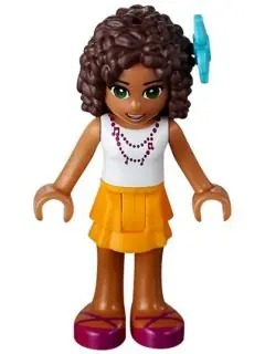 FRND0051:  Friends Andrea - Bright Light Orange Layered Skirt, White Top with Necklace with Music Notes, Flower
