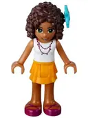 Minifigurka: FRND0051:  Friends Andrea - Bright Light Orange Layered Skirt, White Top with Necklace with Music Notes, Flower