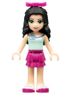 FRND0052:  Friends Emma - Magenta Layered Skirt, Light Aqua Top with Flower, Bow