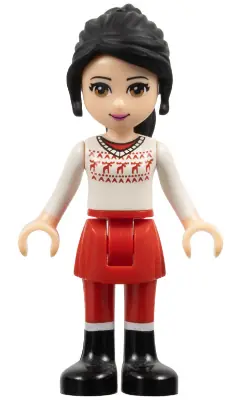 FRND0054:  Friends Lily - Red Skirt and Leggings, White Fair Isle Sweater with Moose