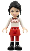 Minifigurka: FRND0054:  Friends Lily - Red Skirt and Leggings, White Fair Isle Sweater with Moose
