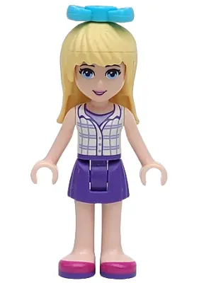 FRND0064:  Friends Stephanie - Dark Purple Skirt, White Plaid Button Shirt, Bow