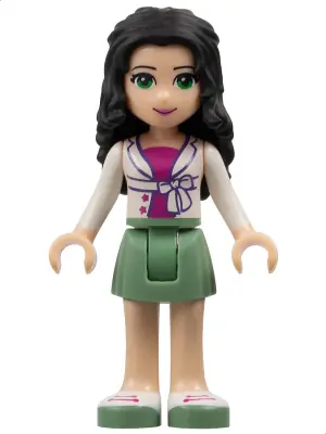 FRND0067:  Friends Emma - Sand Green Skirt, White Jacket with Bow over Magenta Top
