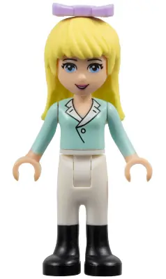 FRND0068:  Friends Stephanie - Light Aqua Long Sleeve Top with Collar, White Pants, Black Boots, Lavender Bow