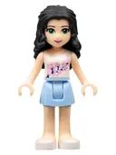 Minifigurka: FRND0070:  Friends Emma - Bright Light Blue Skirt, White Top with Pink Flowers