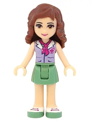 FRND0074:  Friends Olivia (Light Nougat) - Sand Green Skirt, Lavender Top with Red Cross Logo and Scarf