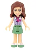 Minifigurka: FRND0074:  Friends Olivia (Light Nougat) - Sand Green Skirt, Lavender Top with Red Cross Logo and Scarf