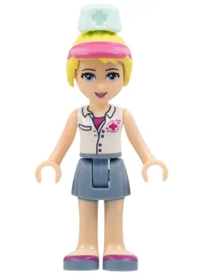 FRND0076:  Friends Stephanie - Sand Blue Skirt, White Top with Red Cross Logo, Light Aqua Nurse Hat