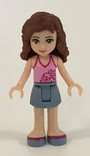 Minifigurka: FRND0079:  Friends Olivia (Light Nougat) - Sand Blue Skirt, Bright Pink Top with Magenta Trim