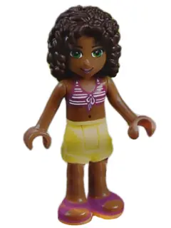 FRND0087:  Friends Andrea - Bright Light Yellow Shorts, Magenta and White Striped Bikini Top
