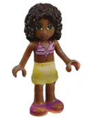 Minifigurka: FRND0087:  Friends Andrea - Bright Light Yellow Shorts, Magenta and White Striped Bikini Top