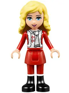 FRND0089:  Friends Ewa - Red Skirt and Black Boots, Red and White Holiday Top with Scarf