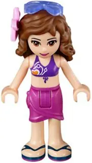FRND0100:  Friends Olivia (Light Nougat) - Magenta Wrap Skirt, Dark Purple Bikini Top, Flower, Sunglasses