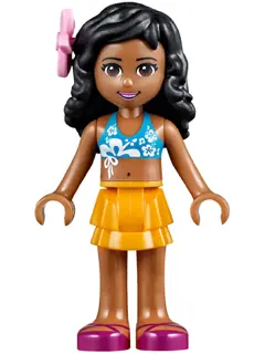 FRND0103:  Friends Kate - Bright Light Orange Layered Skirt, Dark Azure Bikini Top, Flower