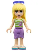 Minifigurka: FRND0104:  Friends Stephanie - Medium Lavender Wrap Skirt, Green Top with White Stripes, Sunglasses