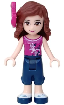 FRND0105:  Friends Olivia (Light Nougat) - Dark Blue Cropped Trousers, Magenta Top, Magenta Bow